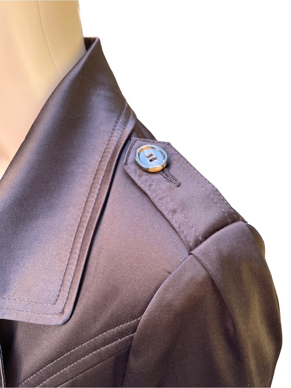 Suzy Chocolate Brown Sateen Belted Trench Coat S - Picture 8 of 11